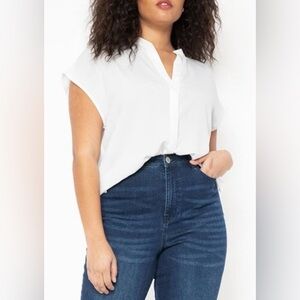 Eloquii Size 16 Notch Collar Blouse in Soft White
